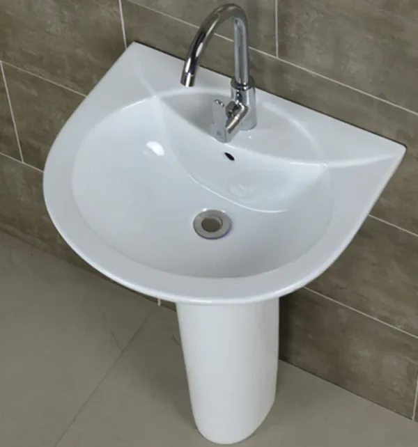 Custom White Pedestal Wash Basin Semi-Round Ceramic Sink2
